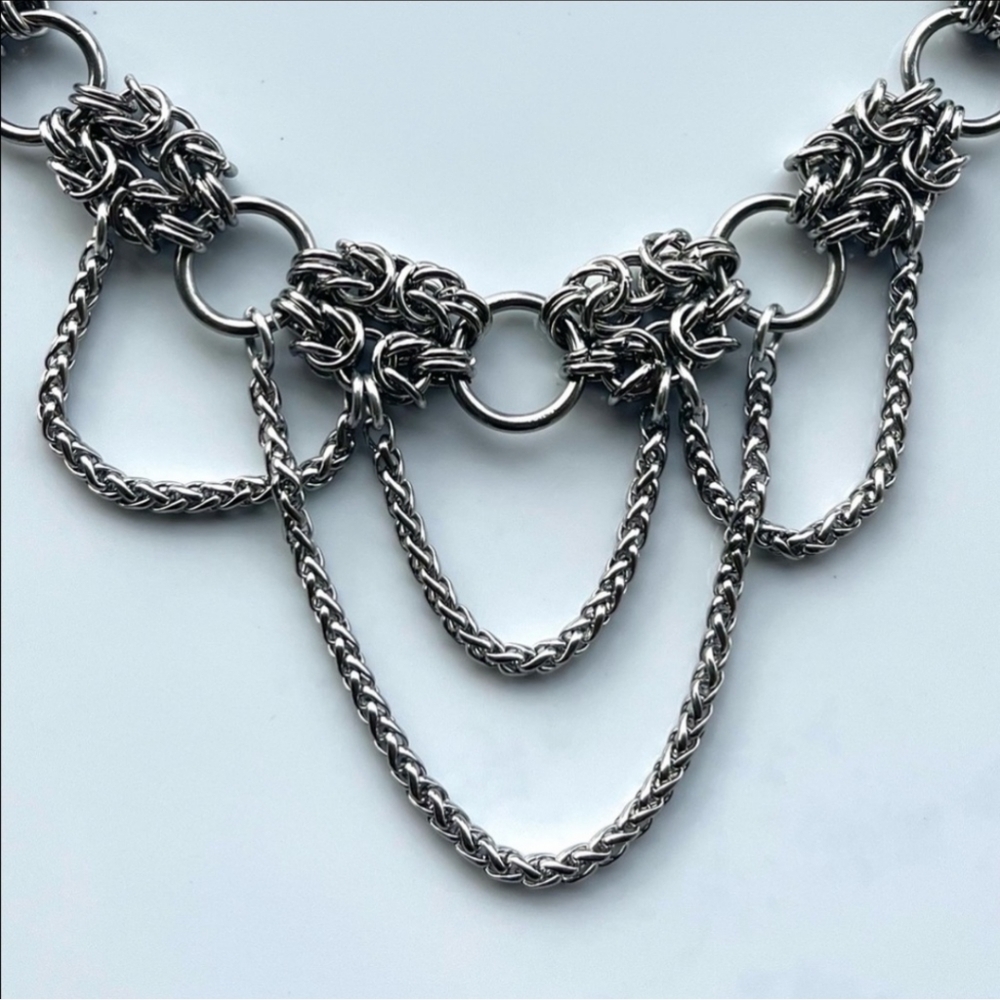 Handmade stainless steel maille thick choker chain double bizantine link pattern